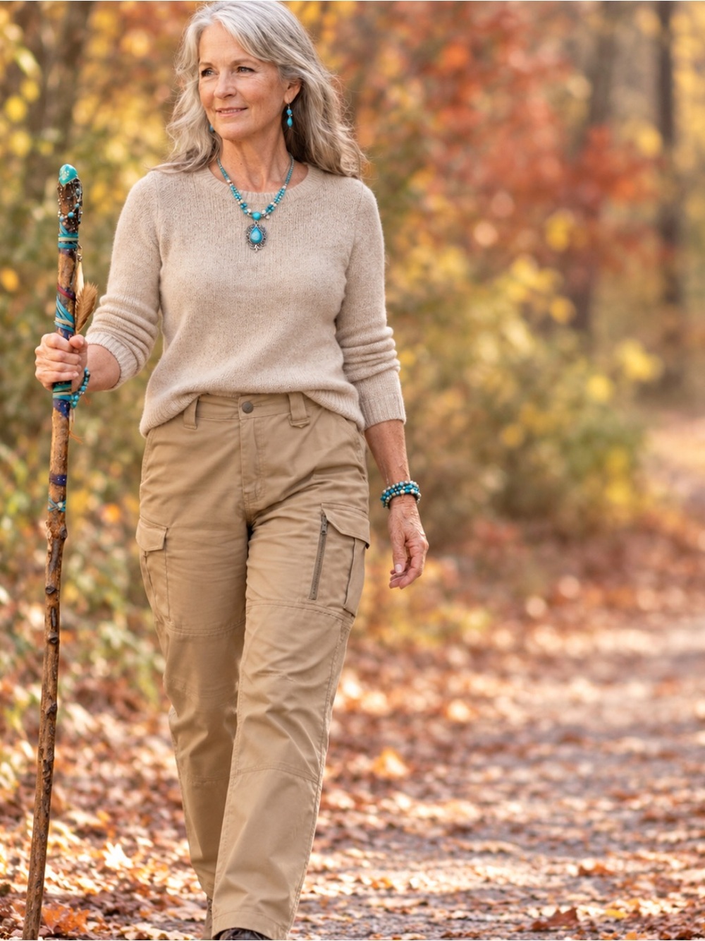 SOLOGNAC HIKING CARGO PANT IN KHAKI GREEN, NUMEROUS POCKETS